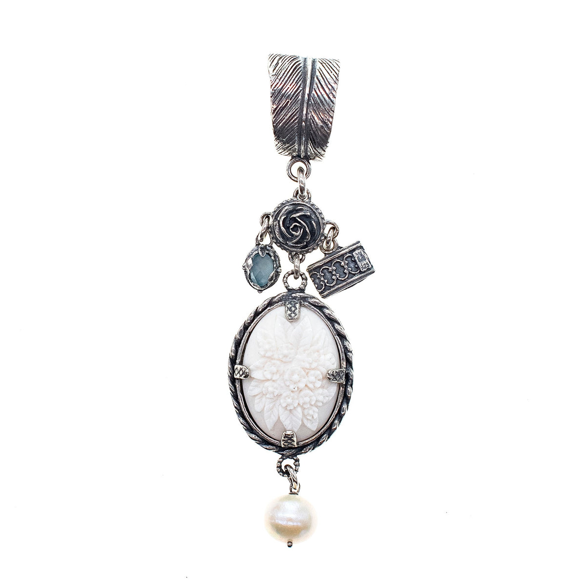 Witte Bloem Camee Hanger – Sterling Zilver – Gem Kingdom