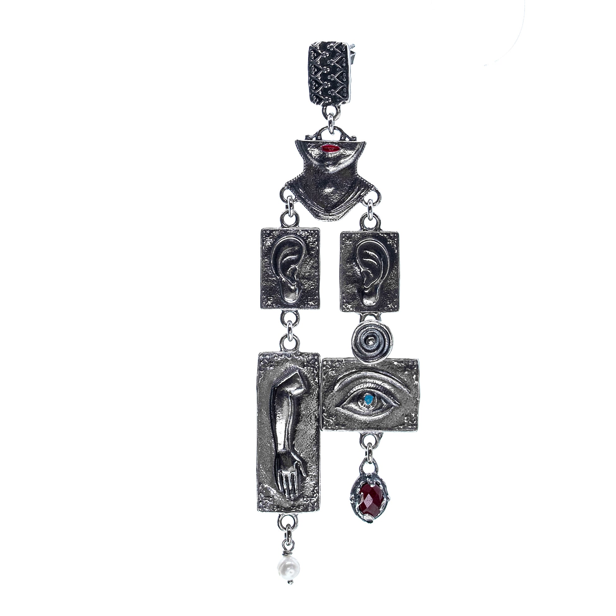 Ex Voto Symbol Cascade Single Earring – Sterling Silver – Gem Kingdom