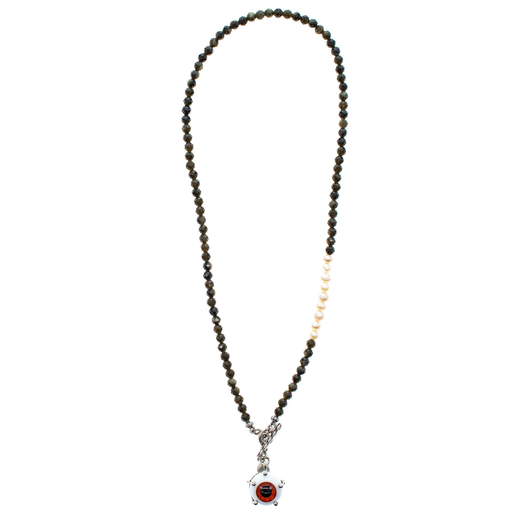 Eye Love You Beaded Brown Necklace – Sterling Silver – Gem Kingdom
