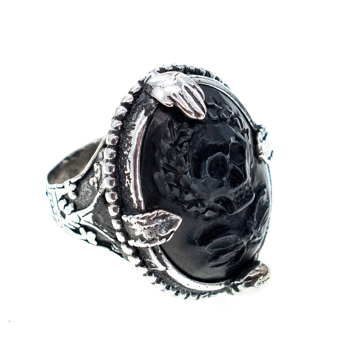 Camee Ring Zwart – Sterling Zilver – Gem Kingdom
