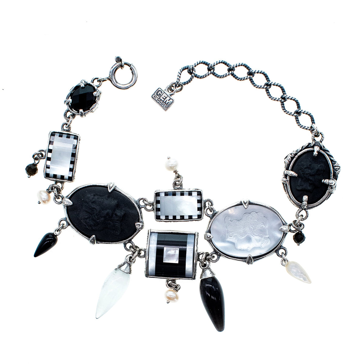 Zwart-Witte Camee Armband – Sterling Zilver – Gem Kingdom
