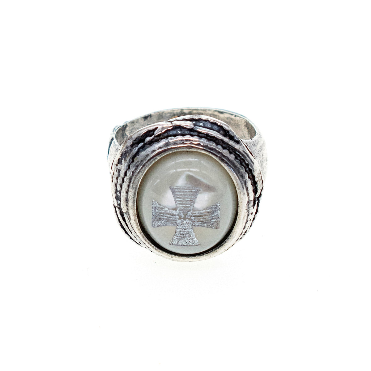 White Maltese Cross Ring – Sterling Silver – Gem Kingdom