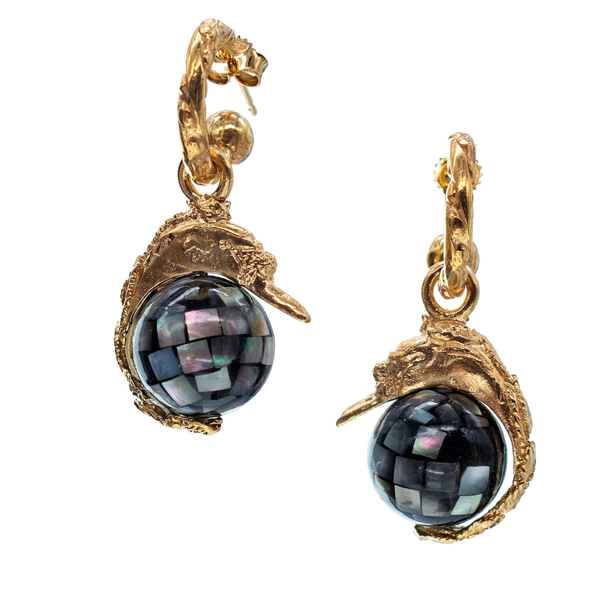 Zwaan Oorbellen Zwart – 18K Verguld – Gem Kingdom
