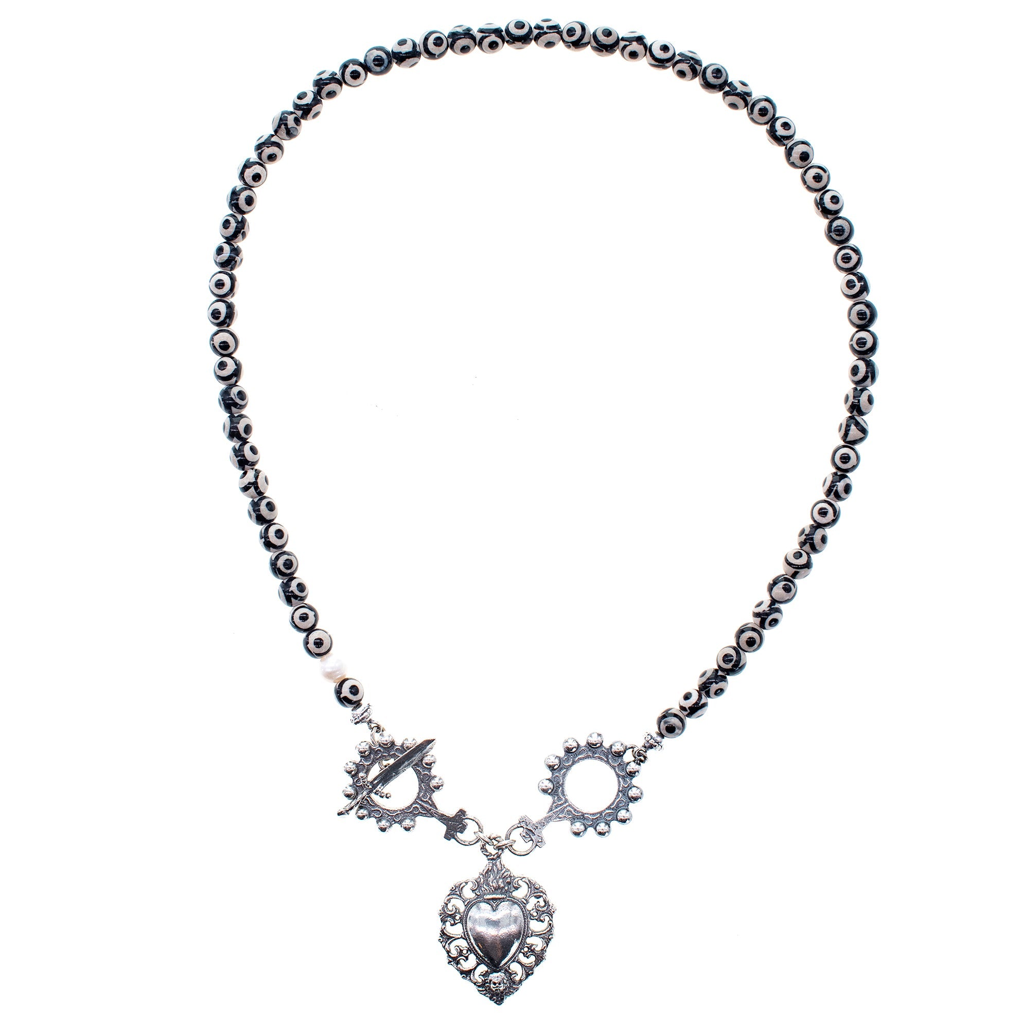 Sacred Heart Beaded Necklace – Sterling Silver – Gem Kingdom