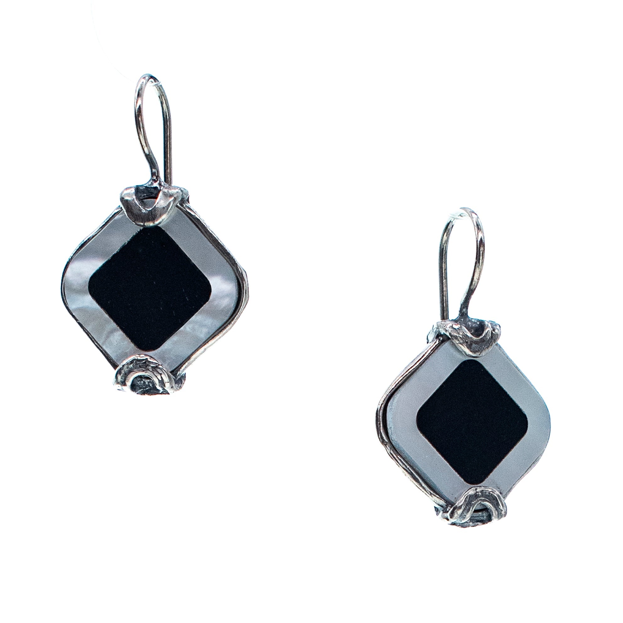 Black And White Diamond-Shape Earrings – Sterling Silver – Gem Kingdom