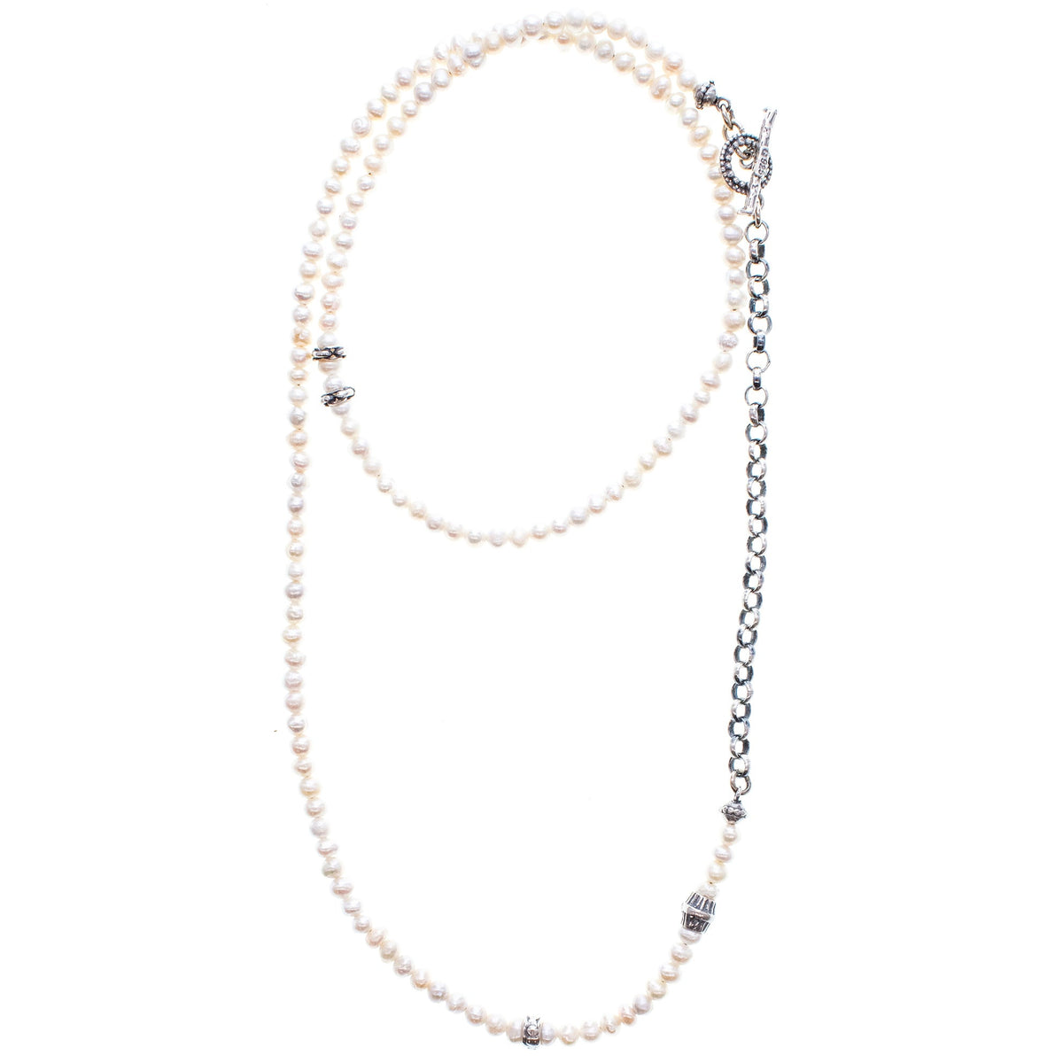 Parel En Zilveren Schakelketting Wit – Sterling Zilver – Gem Kingdom