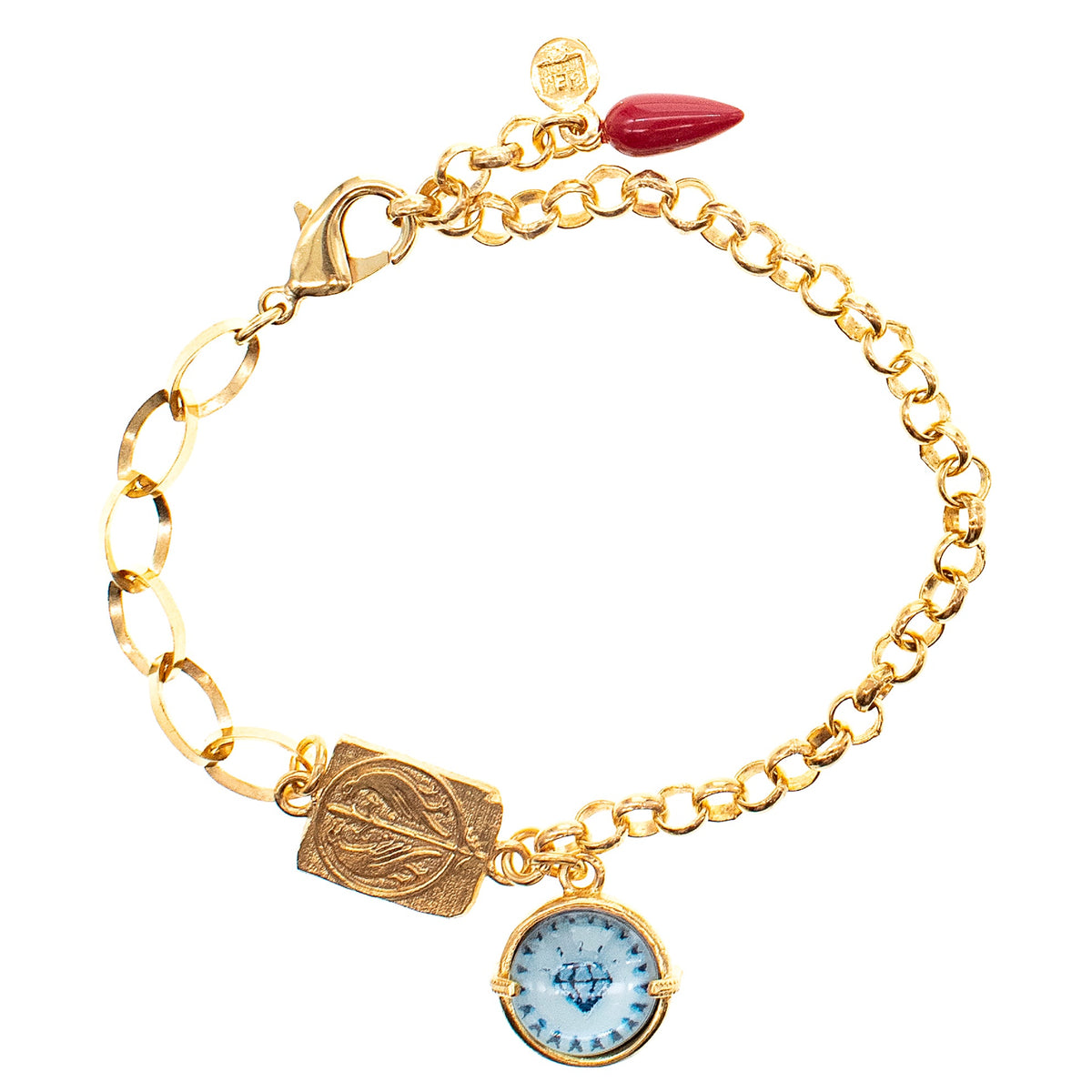 Blauwe Kristal & Koraal Bedelarmband – Verguld – Gem Kingdom