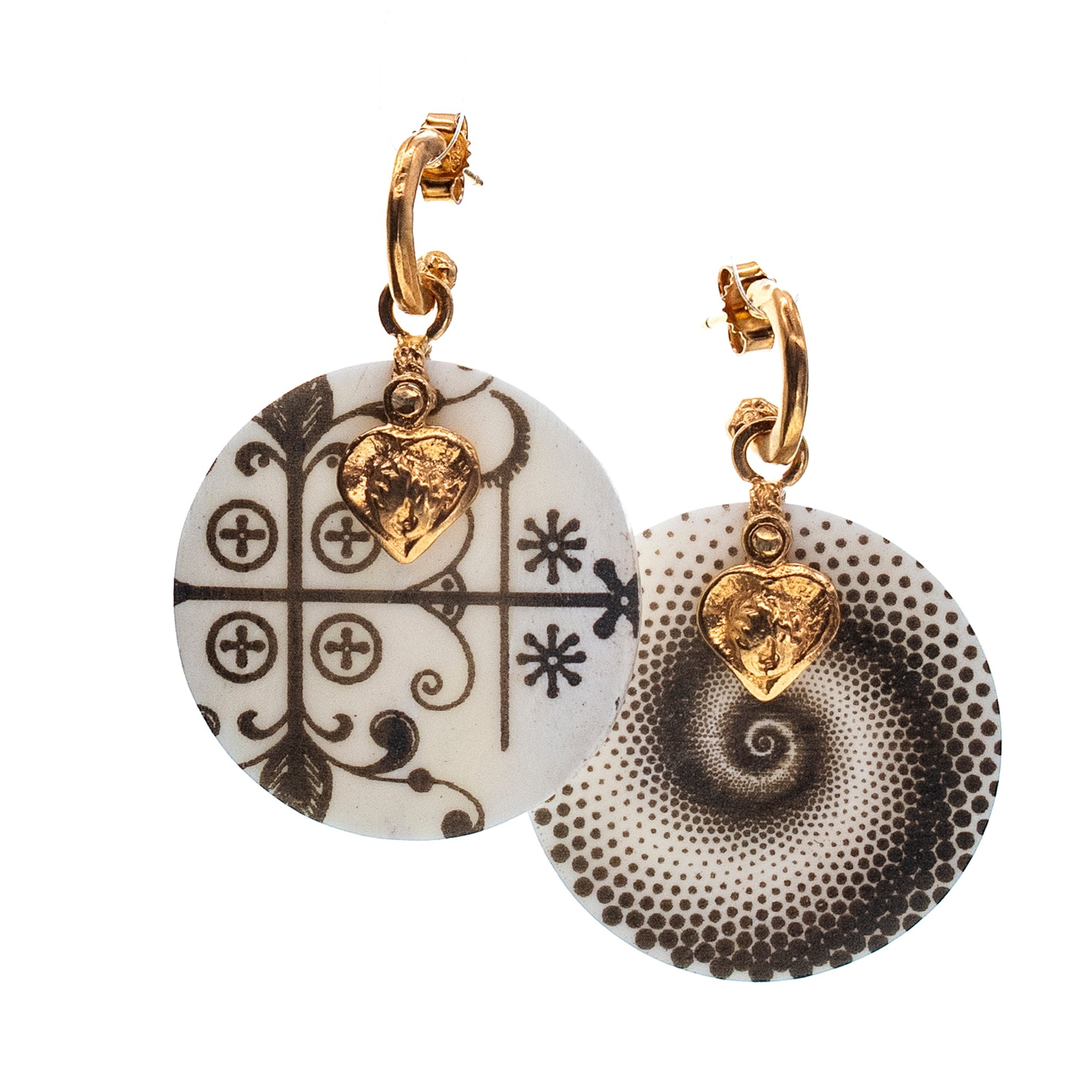 Engraved Bone Disc Earrings