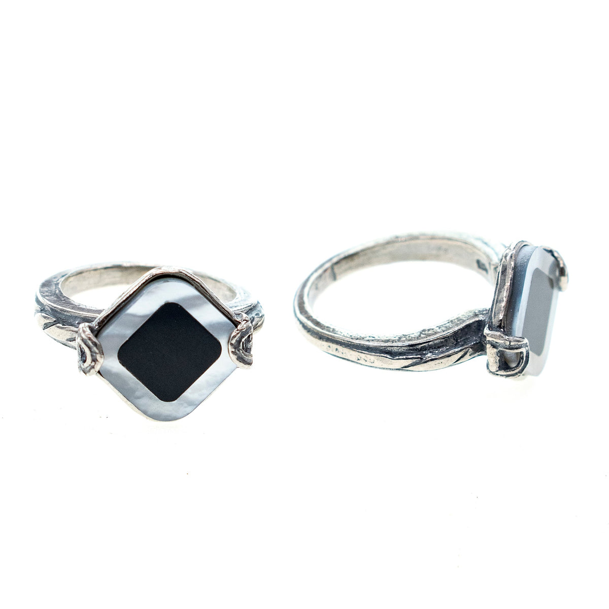 Zwart-Witte Ruitvormige Ring – Sterling Zilver – Gem Kingdom