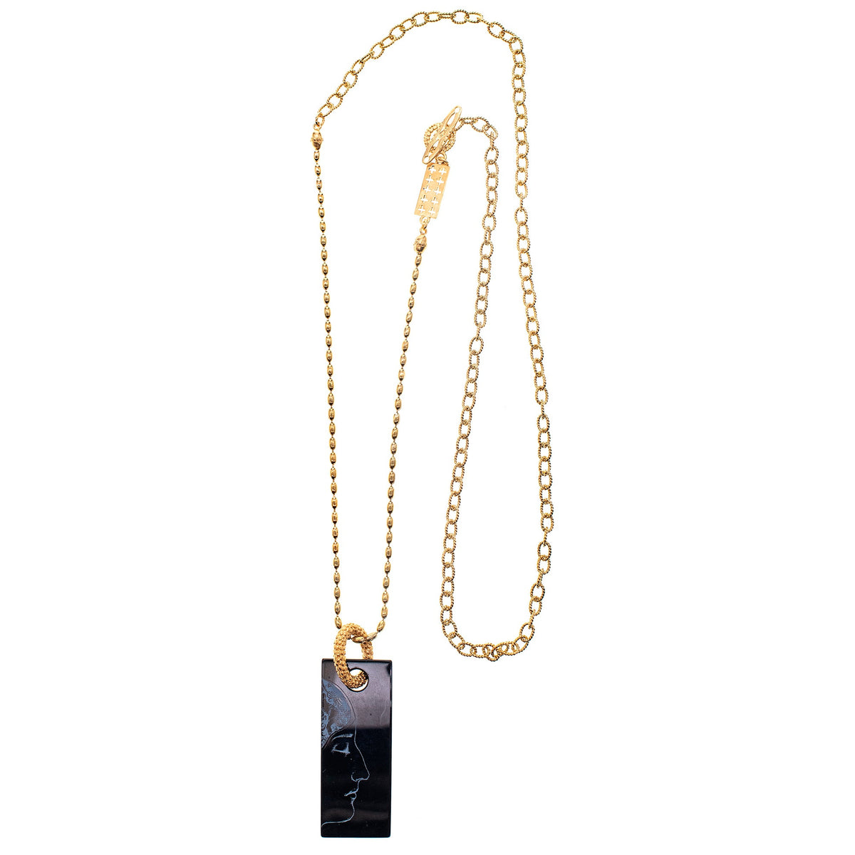 Ketting Profiel En Swirl Zwart – 18K Verguld – Gem Kingdom