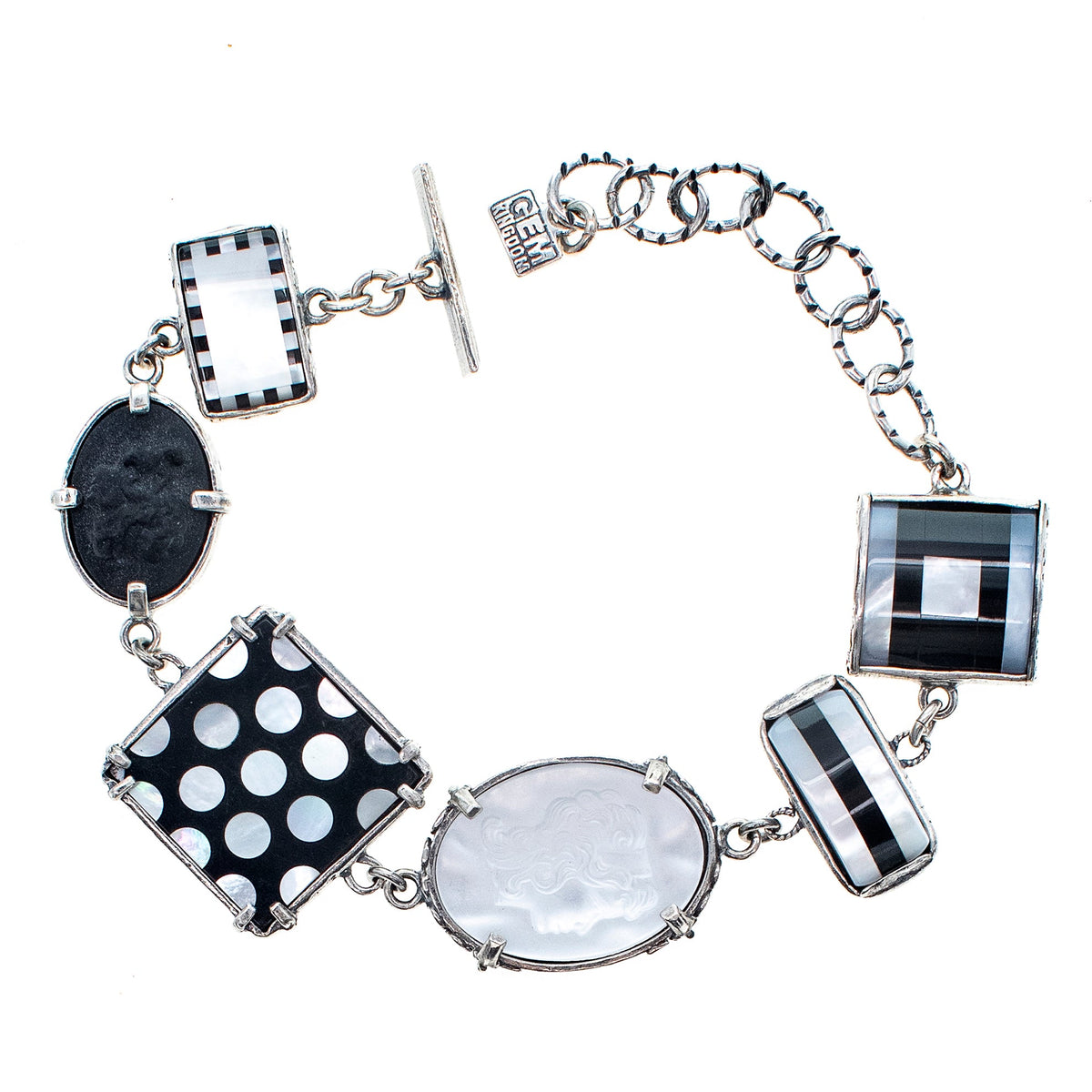 Zwart-Witte Geometrische Armband – Sterling Zilver – Gem Kingdom