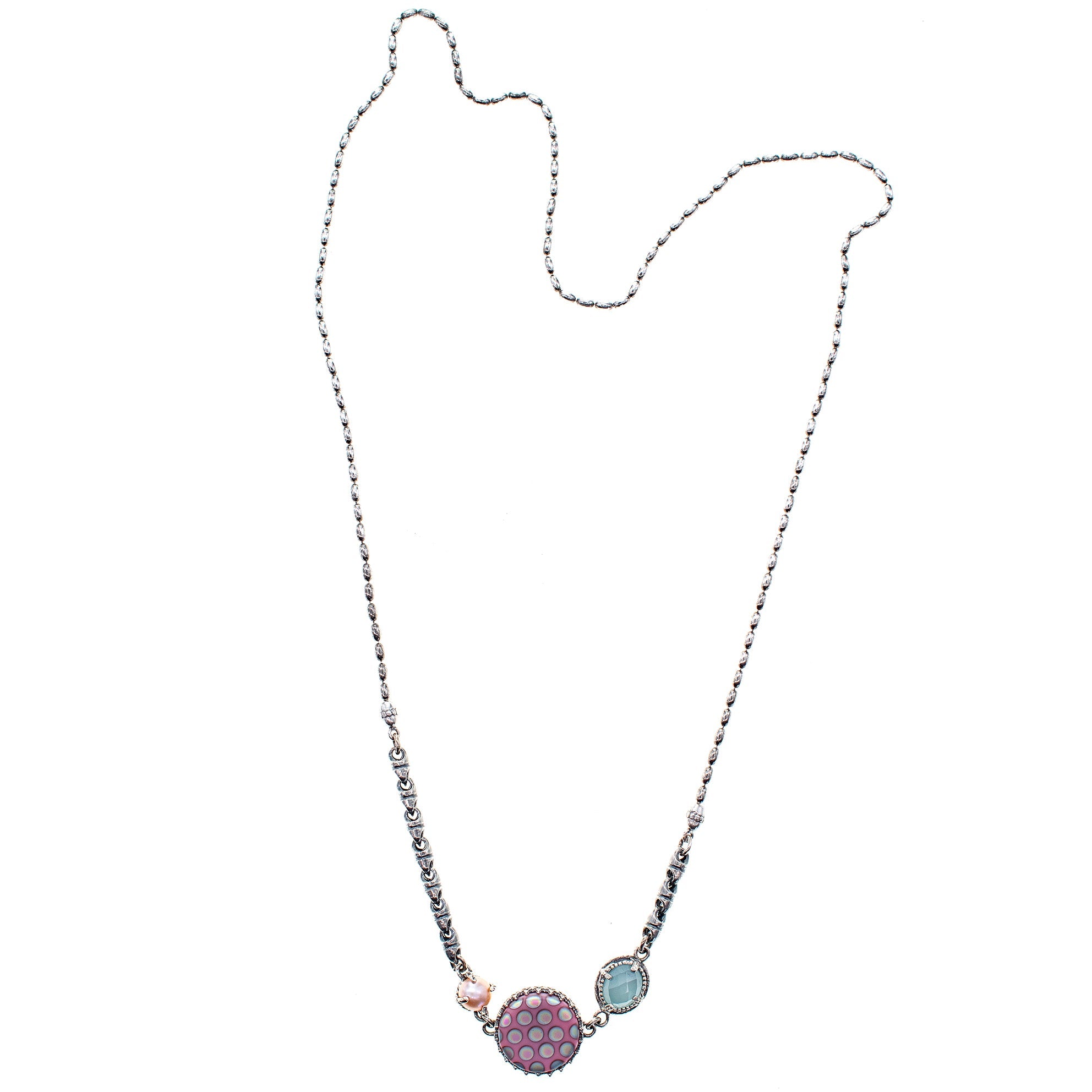 Pastel Trio Long Necklace – Sterling Silver – Gem Kingdom