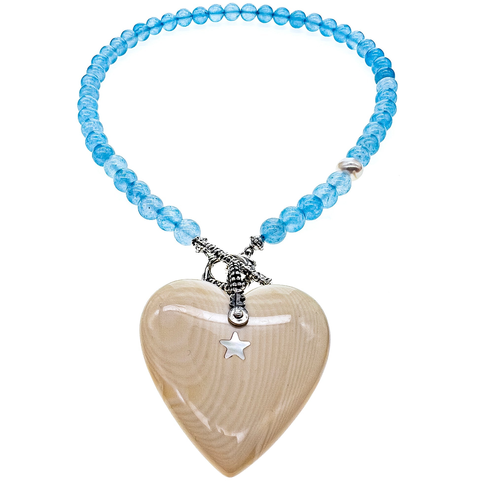 Blue Beaded Heart Necklace – Sterling Silver – Gem Kingdom