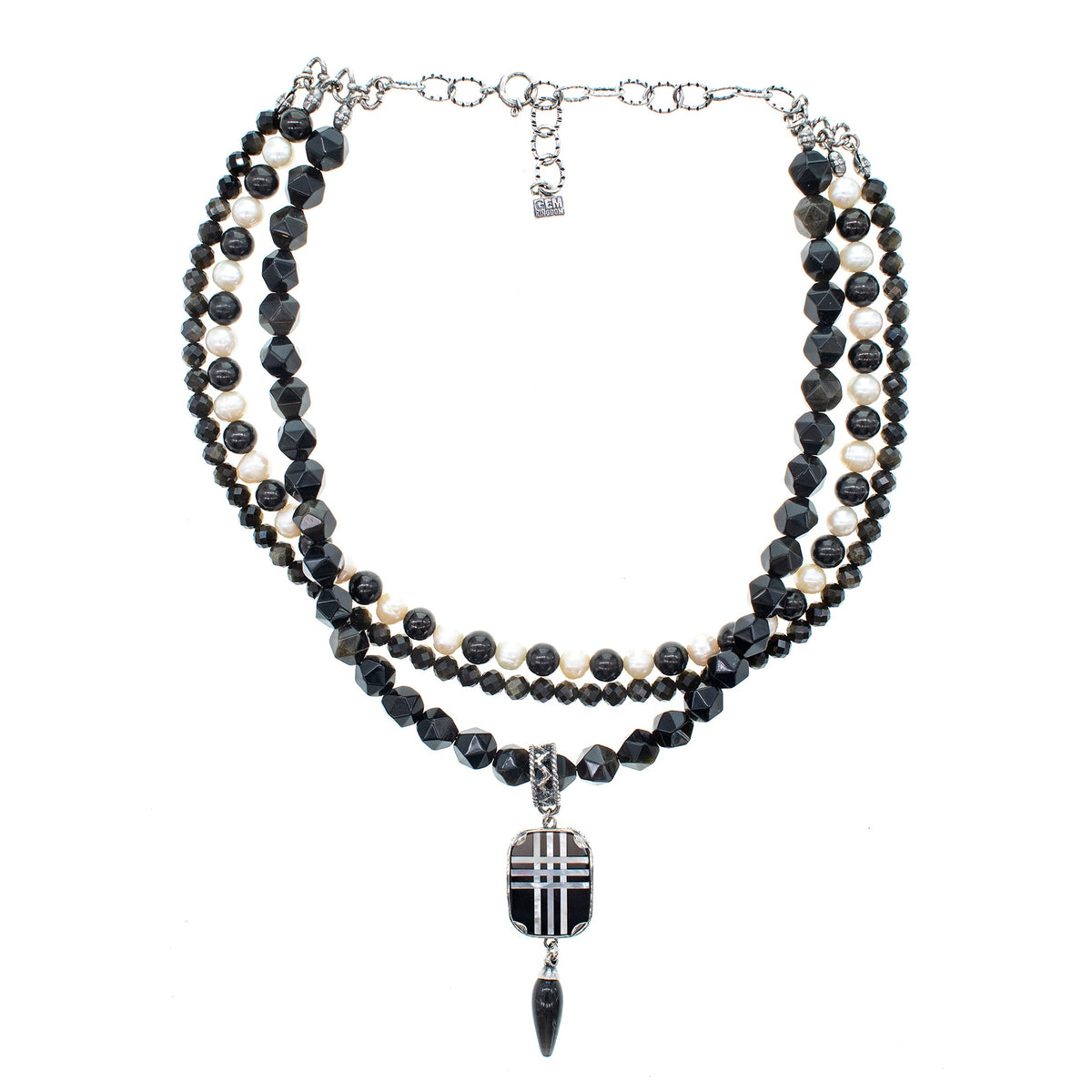 Zwart-Witte Driedubbele Ketting – Sterling Zilver – Gem Kingdom
