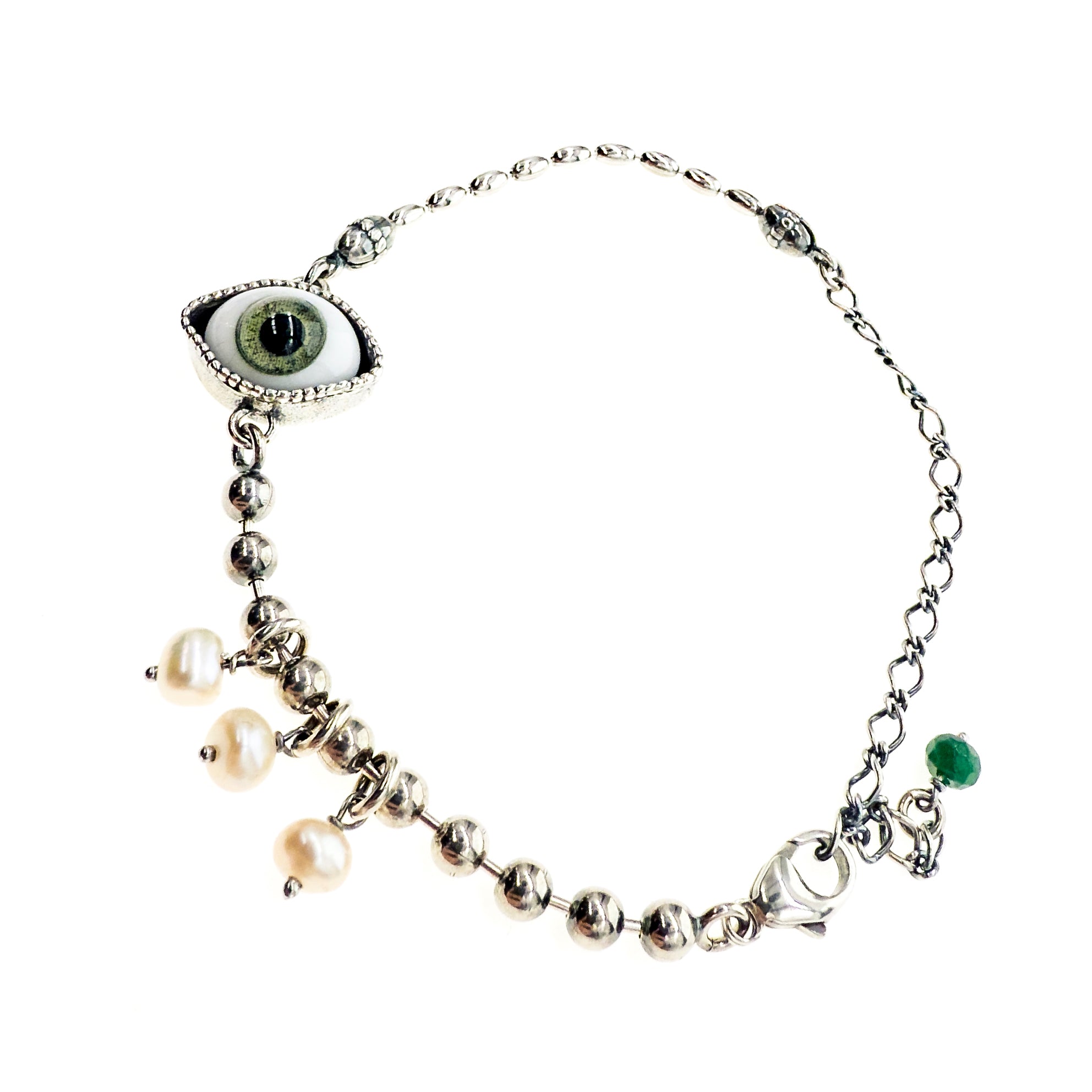 Eye Love You Bracelet Green Eye – Sterling Silver – Gem Kingdom