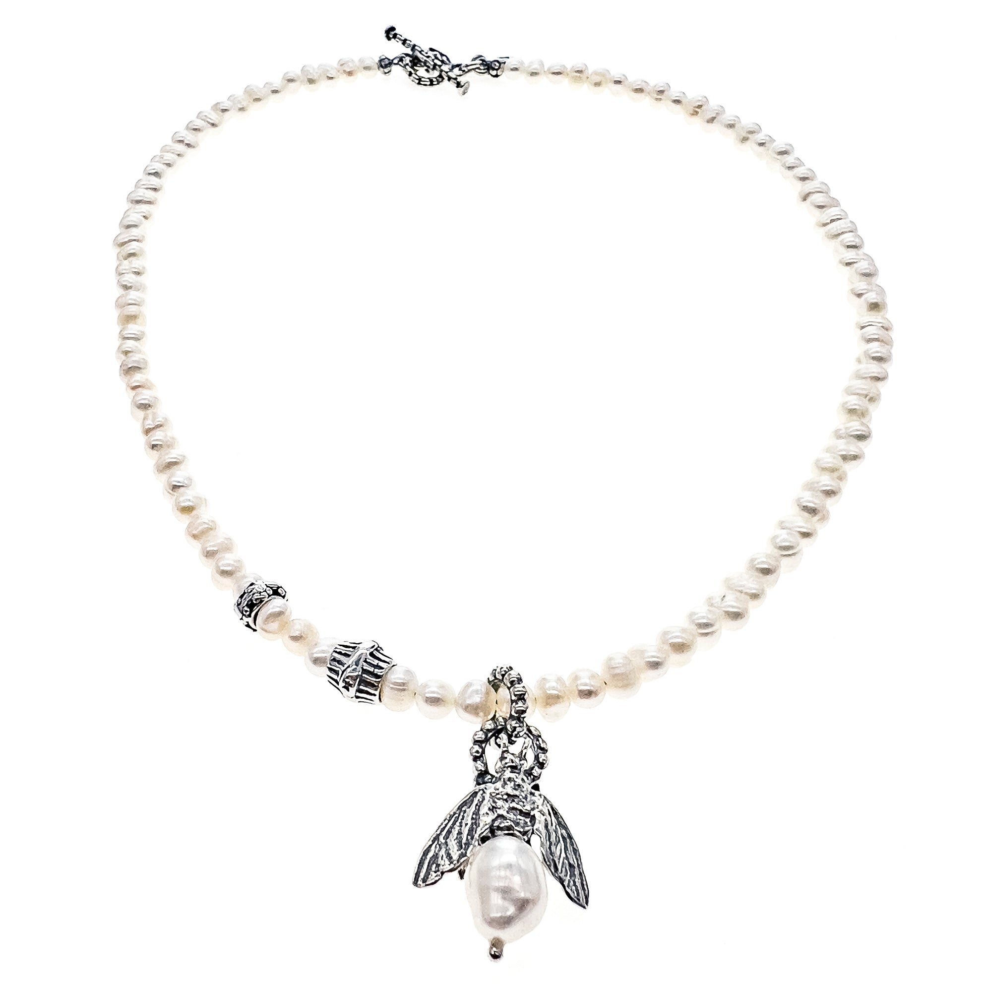 Bee My Honey White Pearl Necklace – Sterling Silver – Gem Kingdom