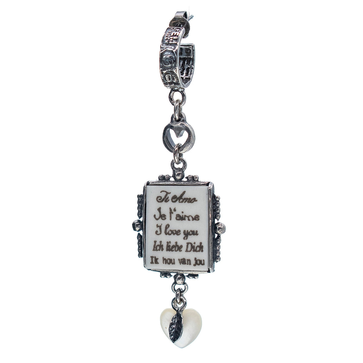 Love Letter Enkele Oorbel Wit – Sterling Zilver – Gem Kingdom