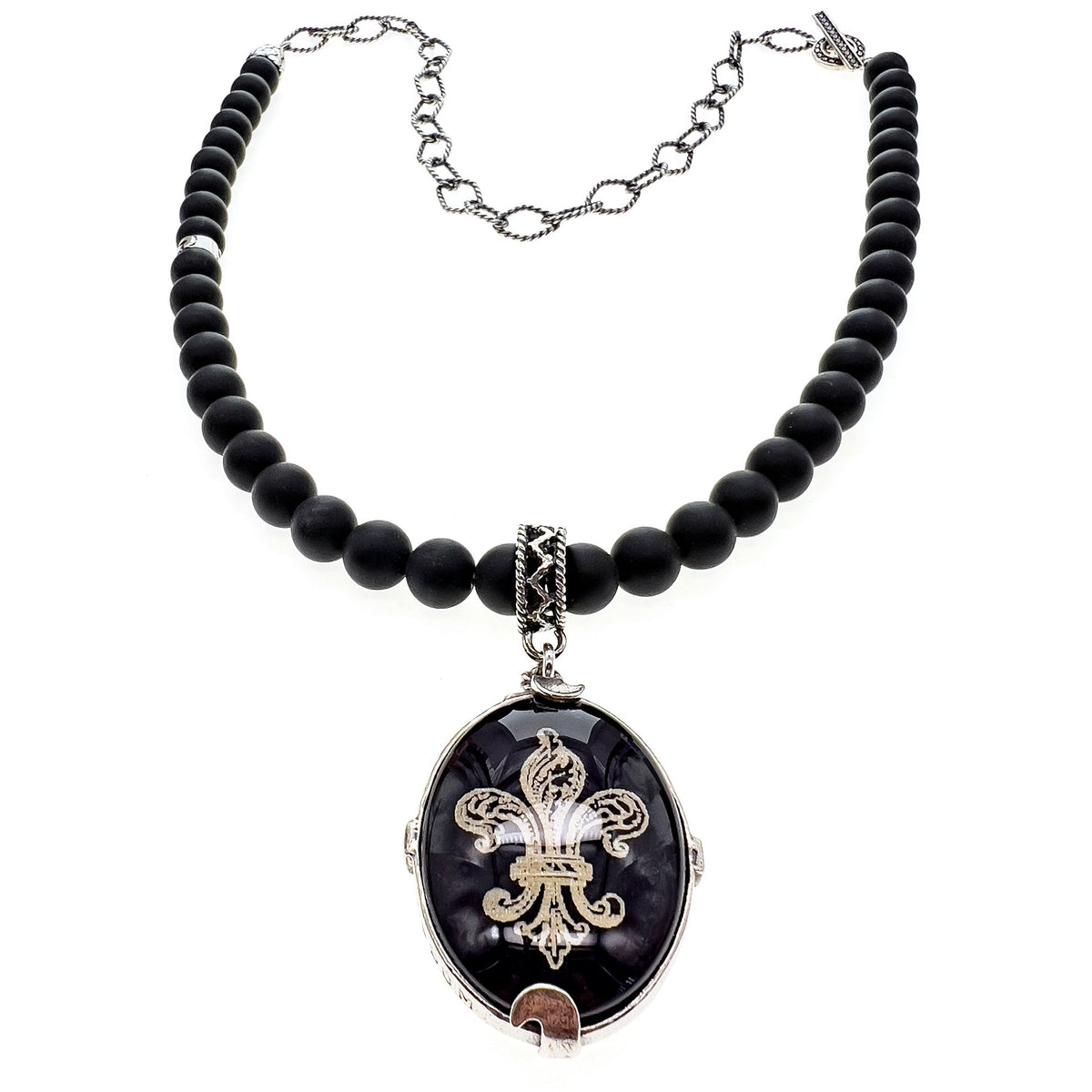 Fleur-De-Lis Ketting Zwart – Sterling Zilver – Gem Kingdom