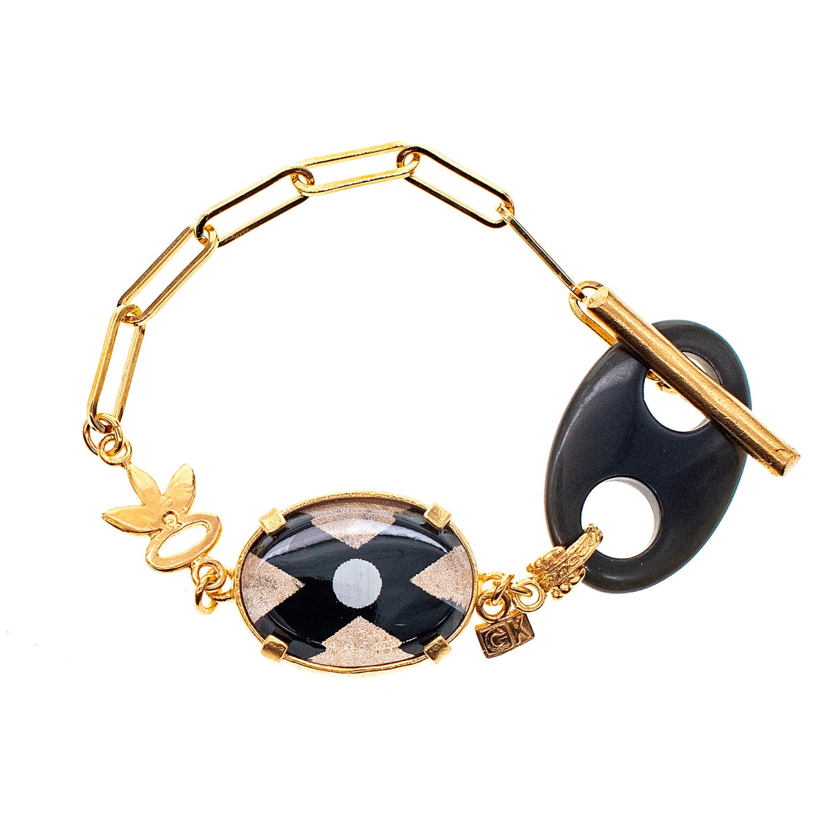 Onyx And Intaglio Chain Bracelet – 18k Gold Plated – Gem Kingdom