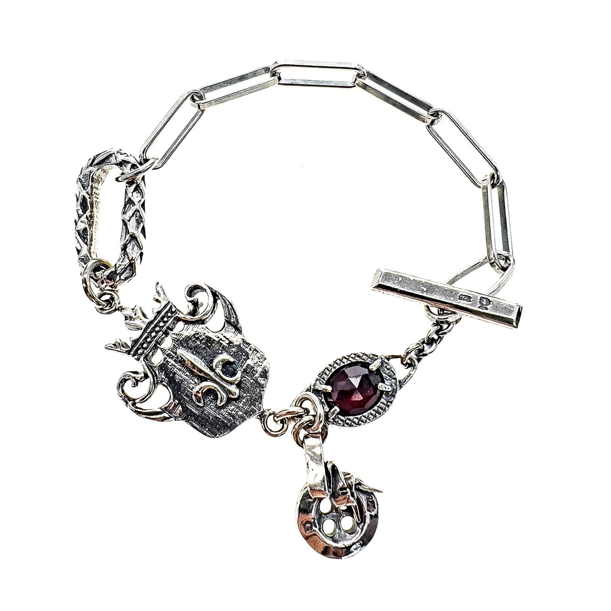 Schild & Granaat Bedelarmband – Sterling Zilver – Gem Kingdom