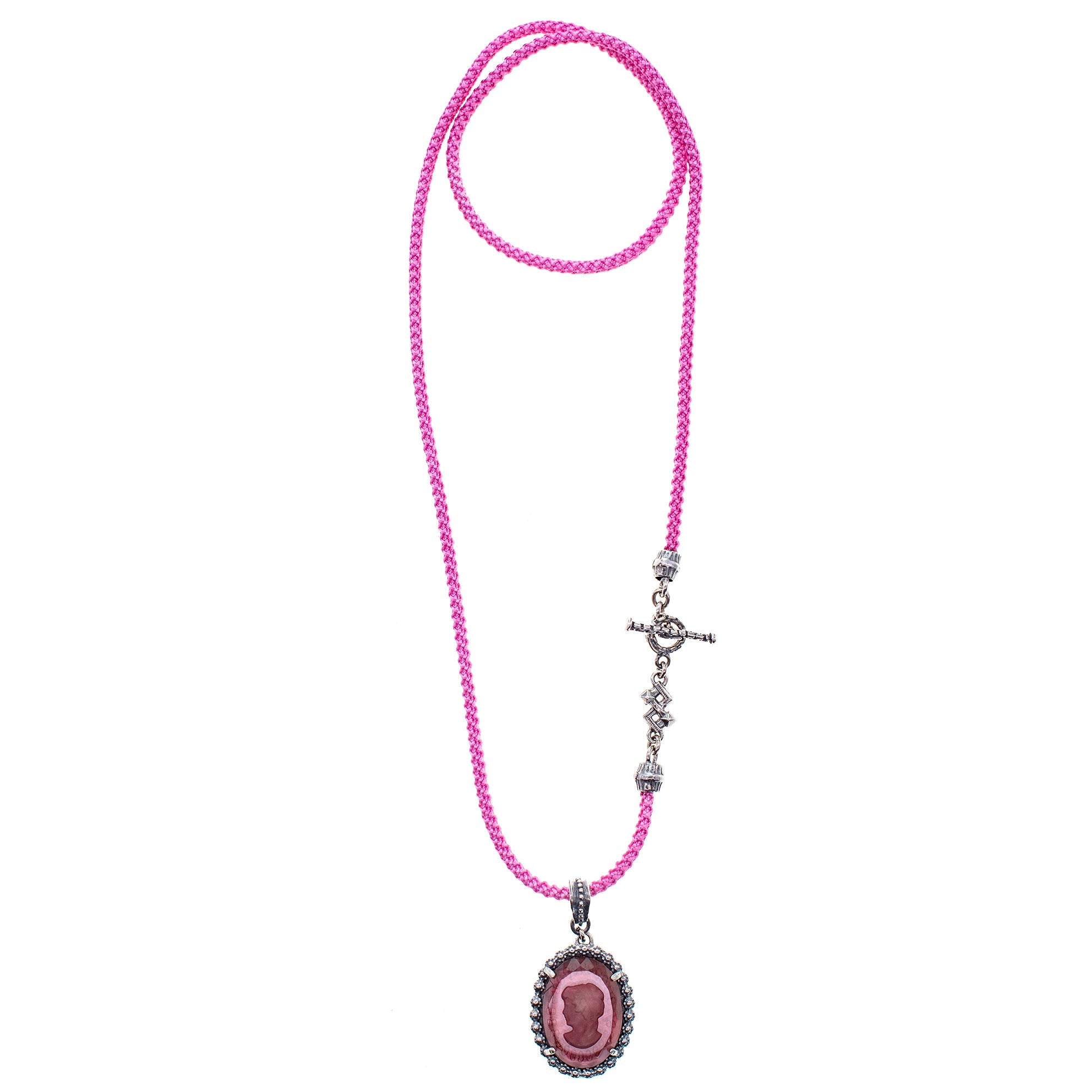 Pink Vintage Cameo Cord Pendant Necklace – Sterling Silver – Gem Kingdom