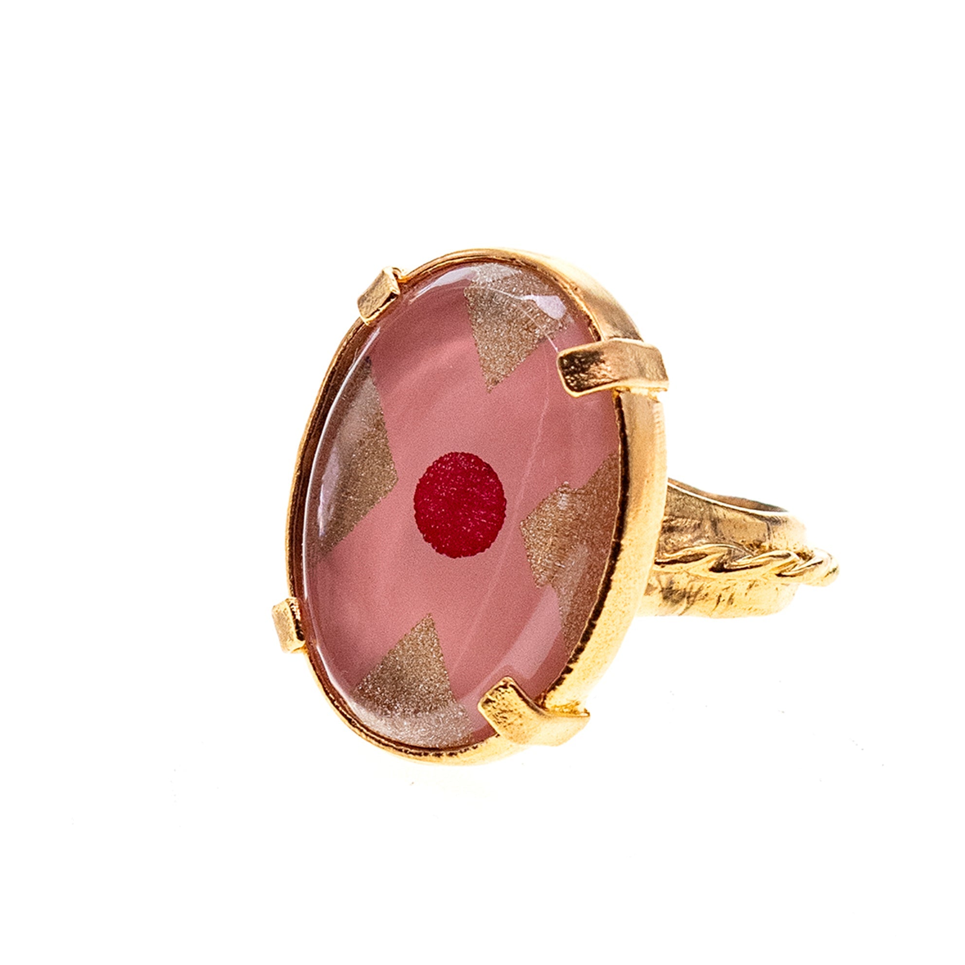Pink Cross Intaglio Ring – Gold Plated – Gem Kingdom