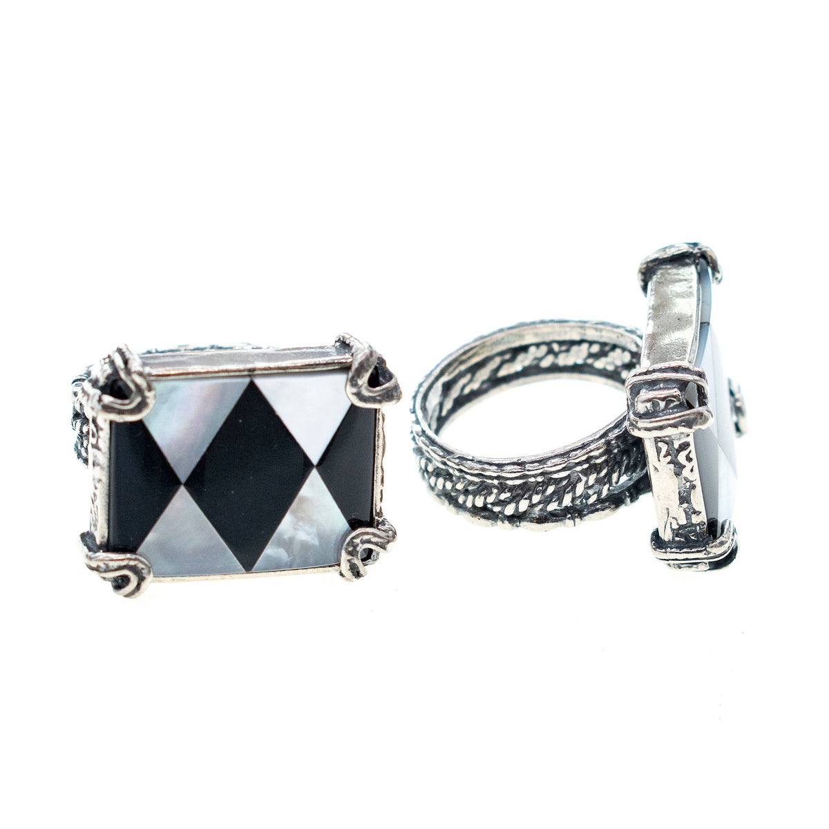 Black And White Harlequin Ring – Sterling Silver – Gem Kingdom