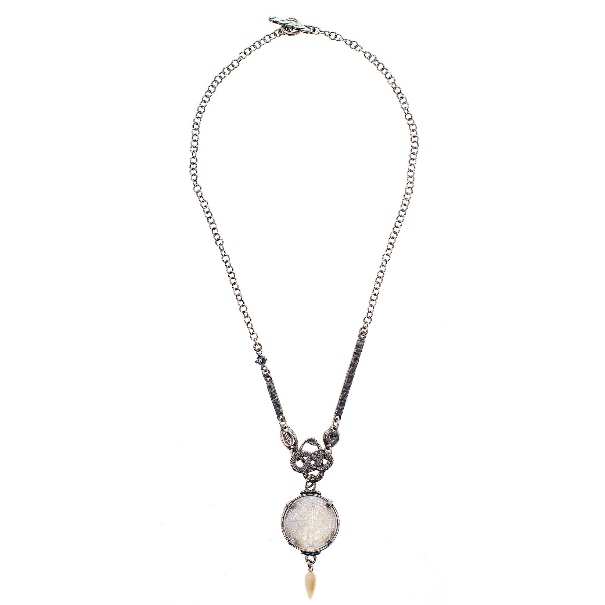 White Saint Benedicte Medaillion Necklace – Sterling Silver – Gem Kingdom