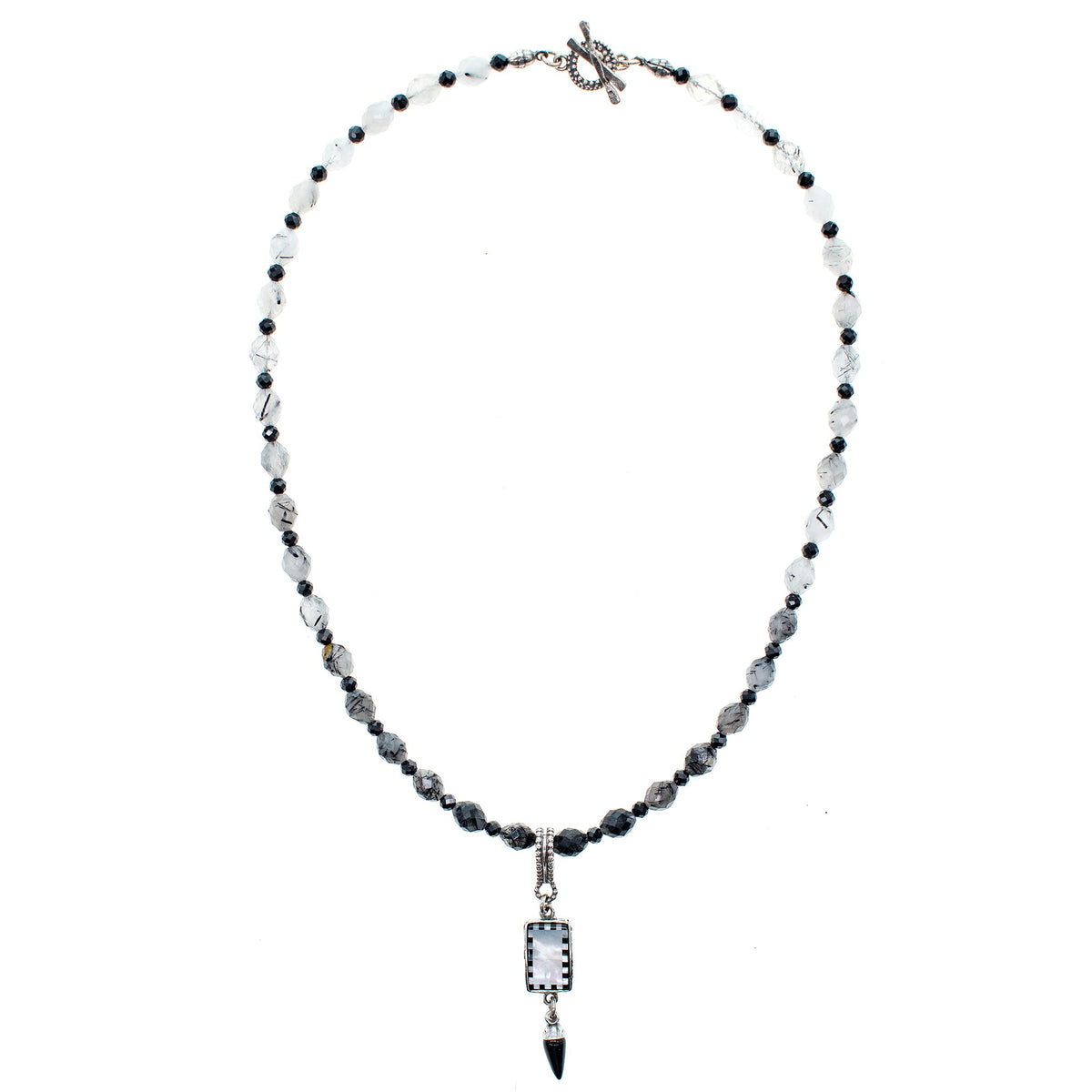 Zwart-Witte Rutielkwarts Ketting – Sterling Zilver – Gem Kingdom