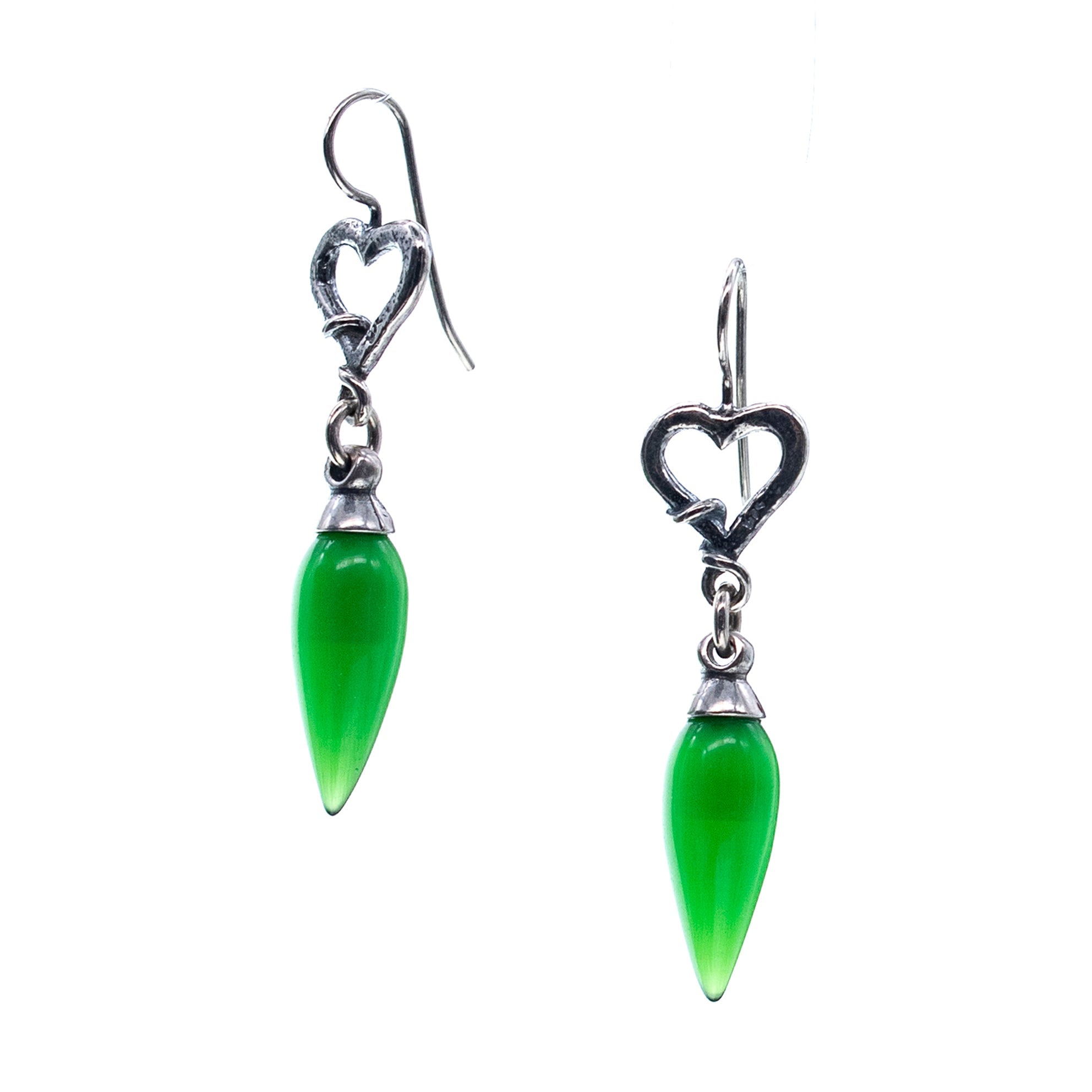 Green Heart Drop Earrings – Sterling Silver – Gem Kingdom