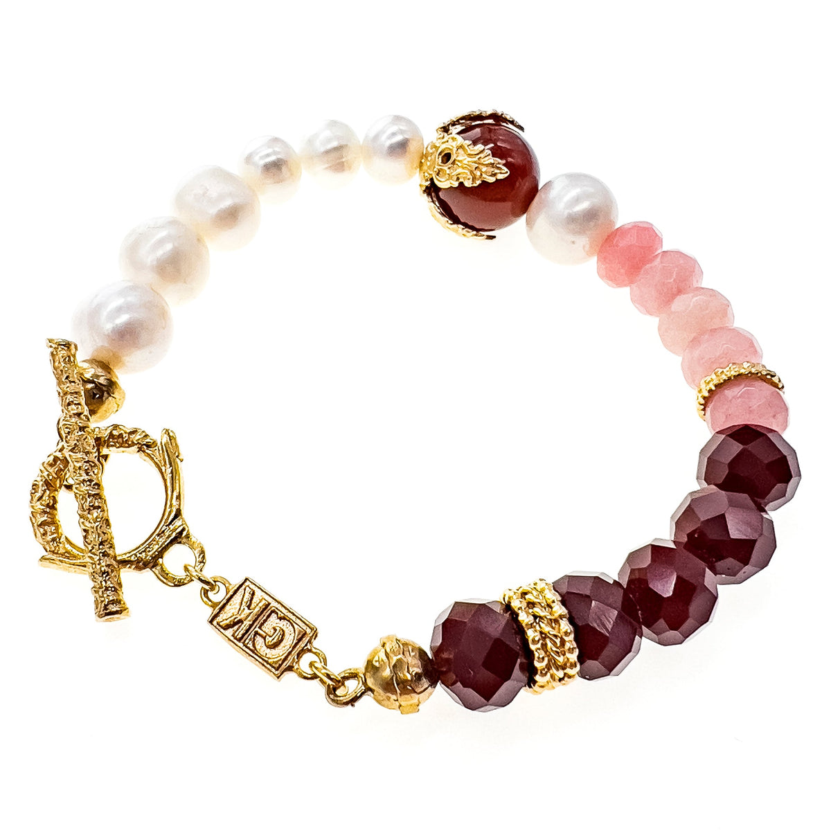 Roze En Rode Kralenarmband – 18K Verguld – Gem Kingdom