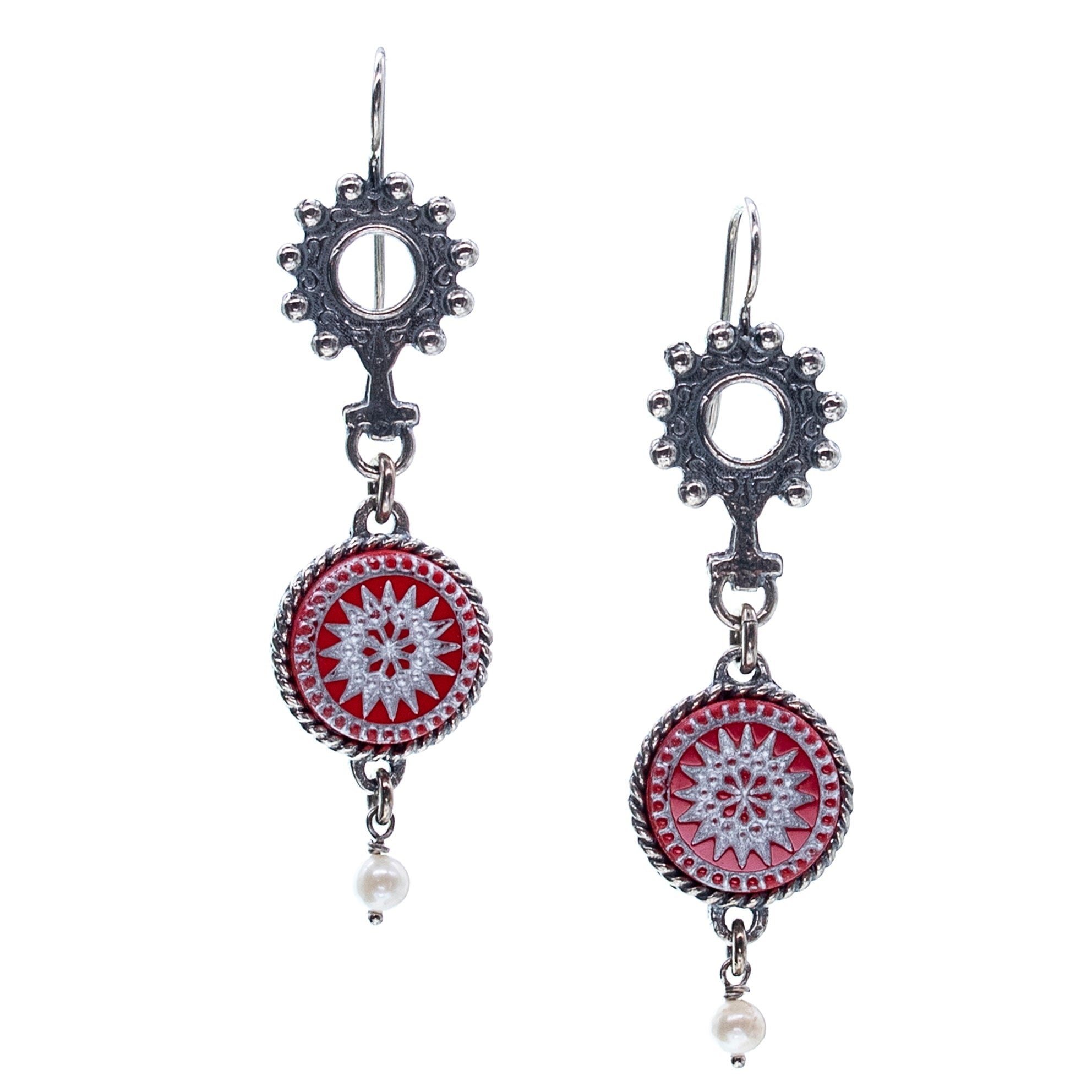 Red Star Rosary Drop Earrings – Sterling Silver – Gem Kingdom