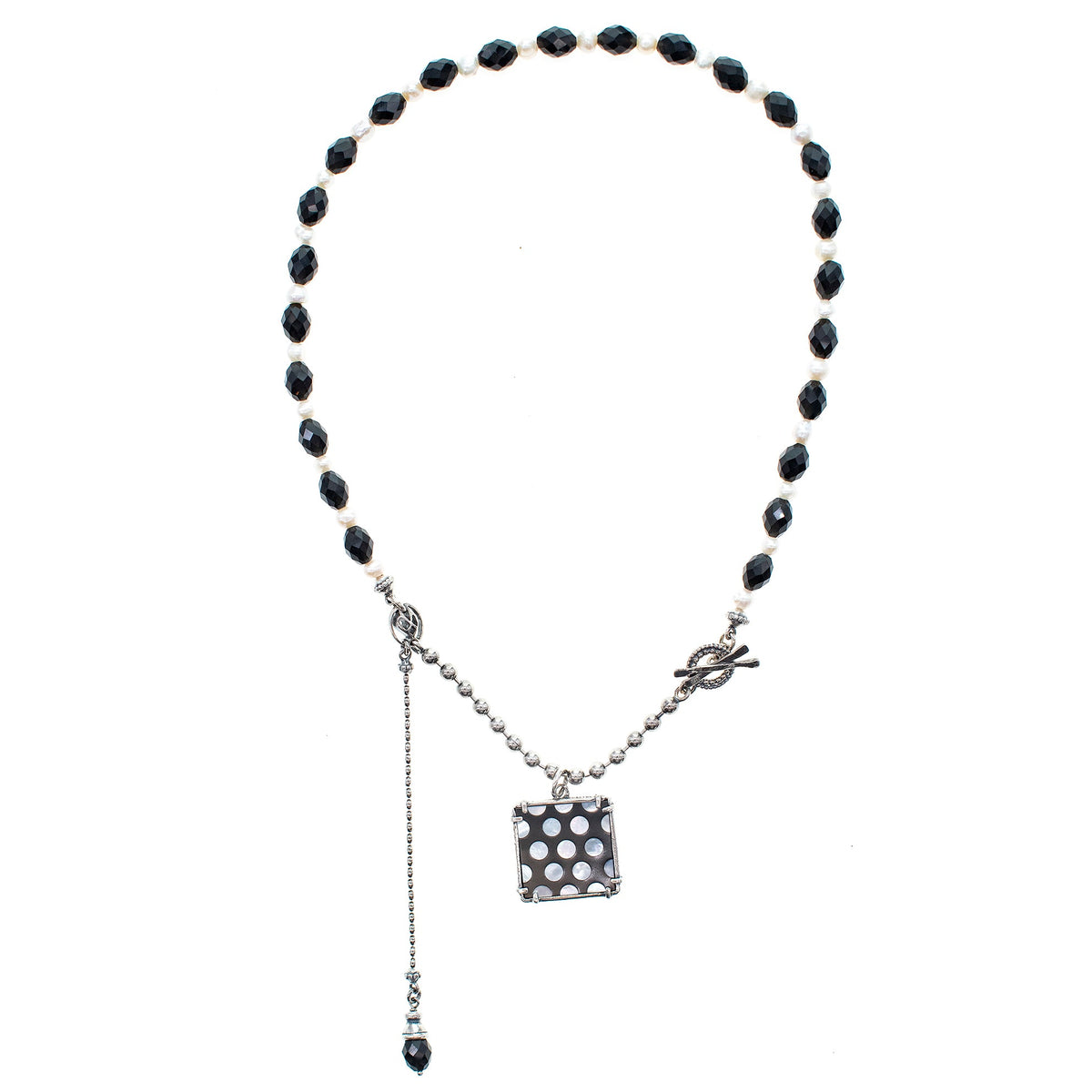 Black And White Polka Dot Necklace – Sterling Silver – Gem Kingdom