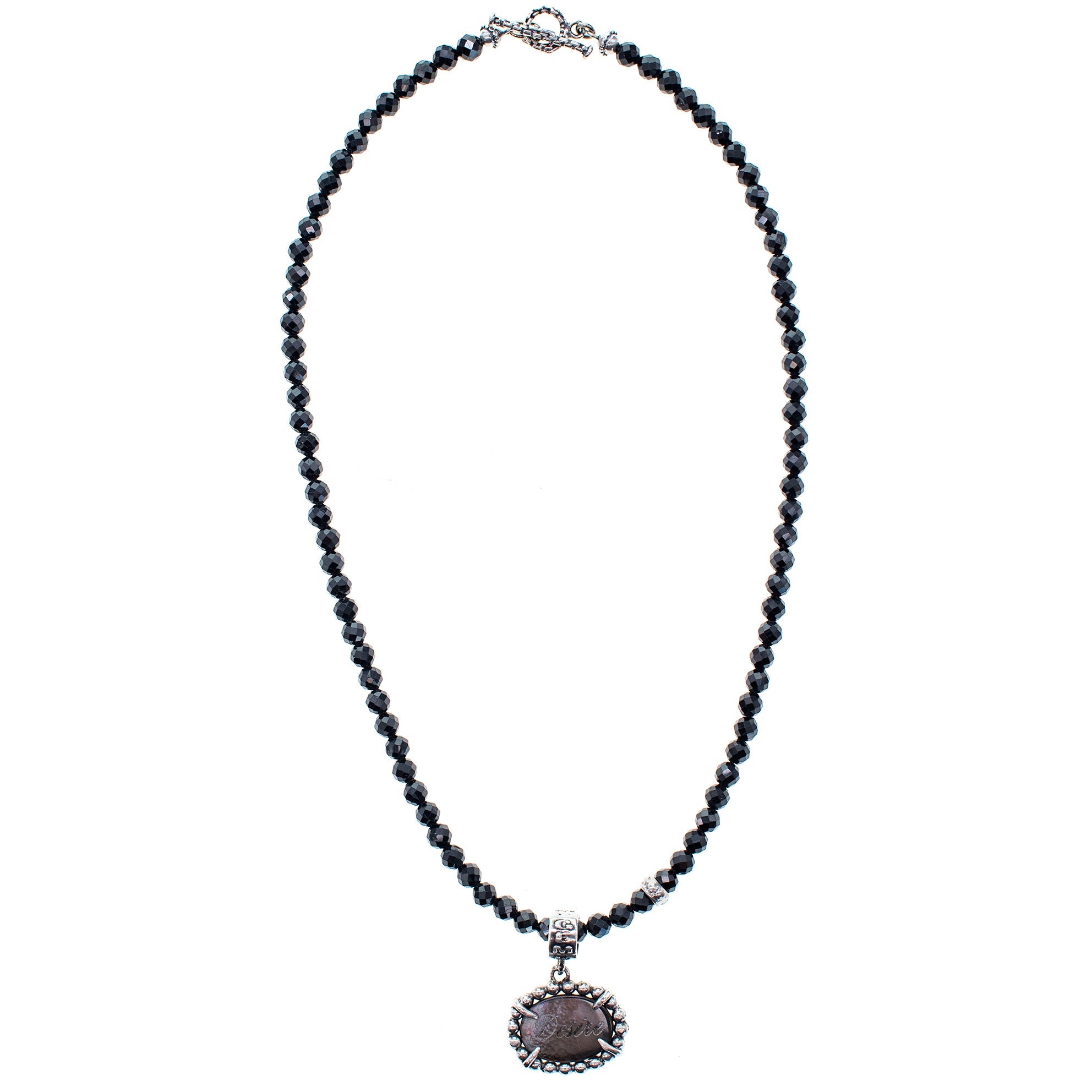 Black Fire & Desire Beaded Pendant Necklace – Sterling Silver – Gem Kingdom
