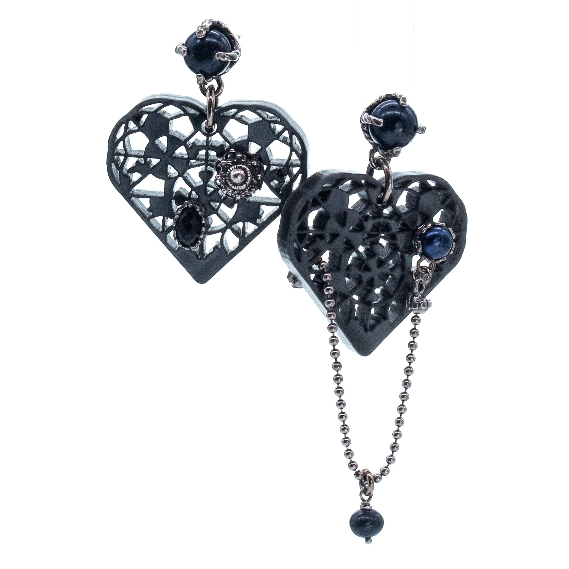 Black Heart Earrings – Sterling Silver – Gem Kingdom