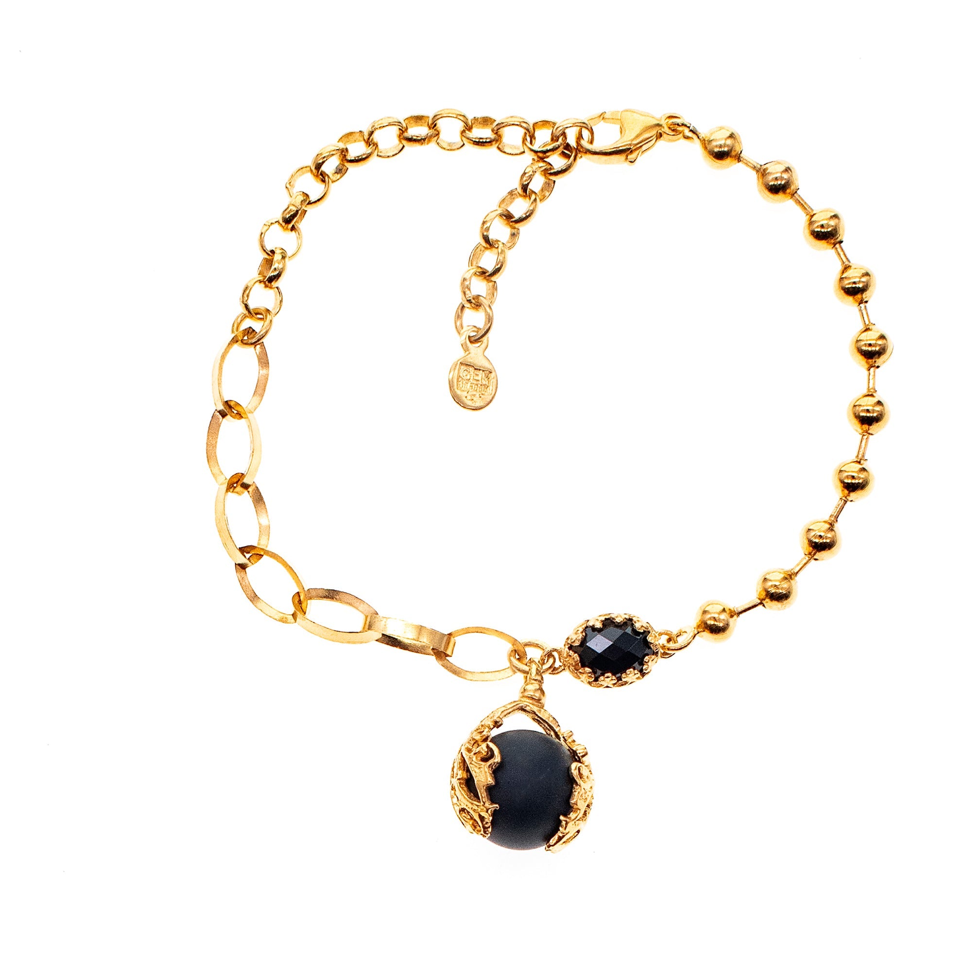 Black Orb Charm Bracelet – Gold Plated – Gem Kingdom
