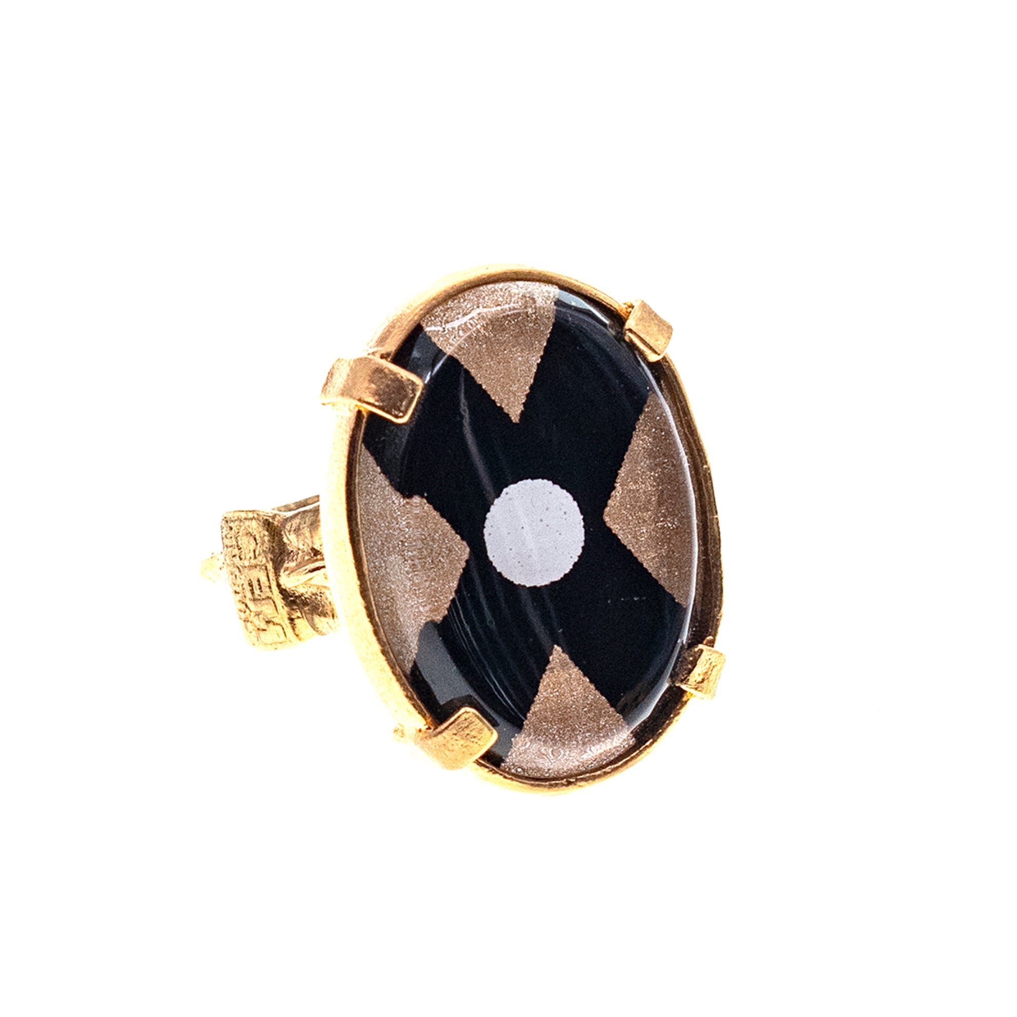 Black Cross Intaglio Ring – Gold Plated – Gem Kingdom