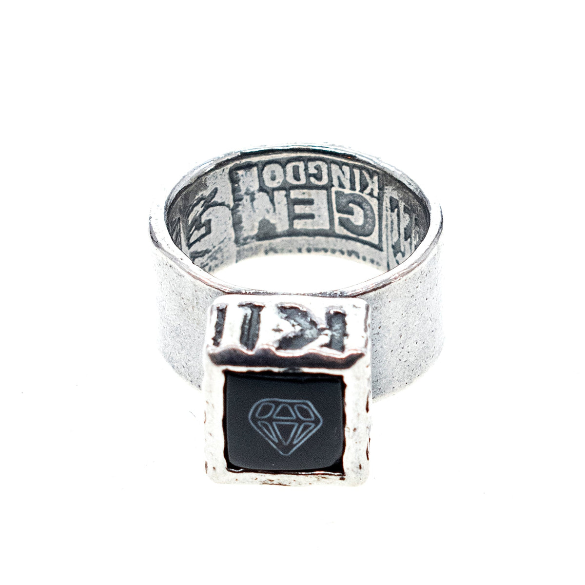 Rebel Rebel Engraved Onyx Band Ring – Sterling Silver – Gem Kingdom