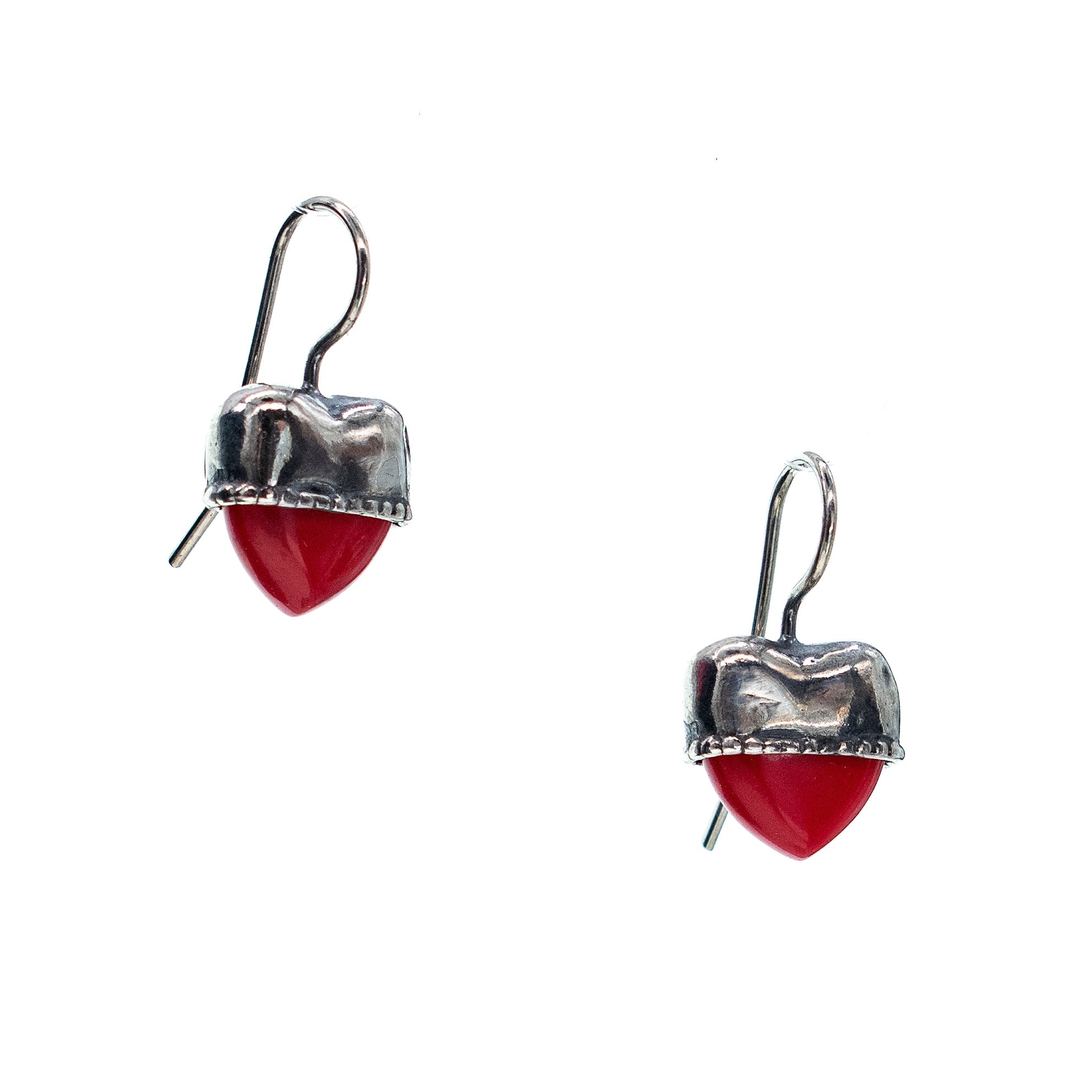 Eye Love You Little Heart Earrings Red Coral – Sterling Silver – Gem Kingdom