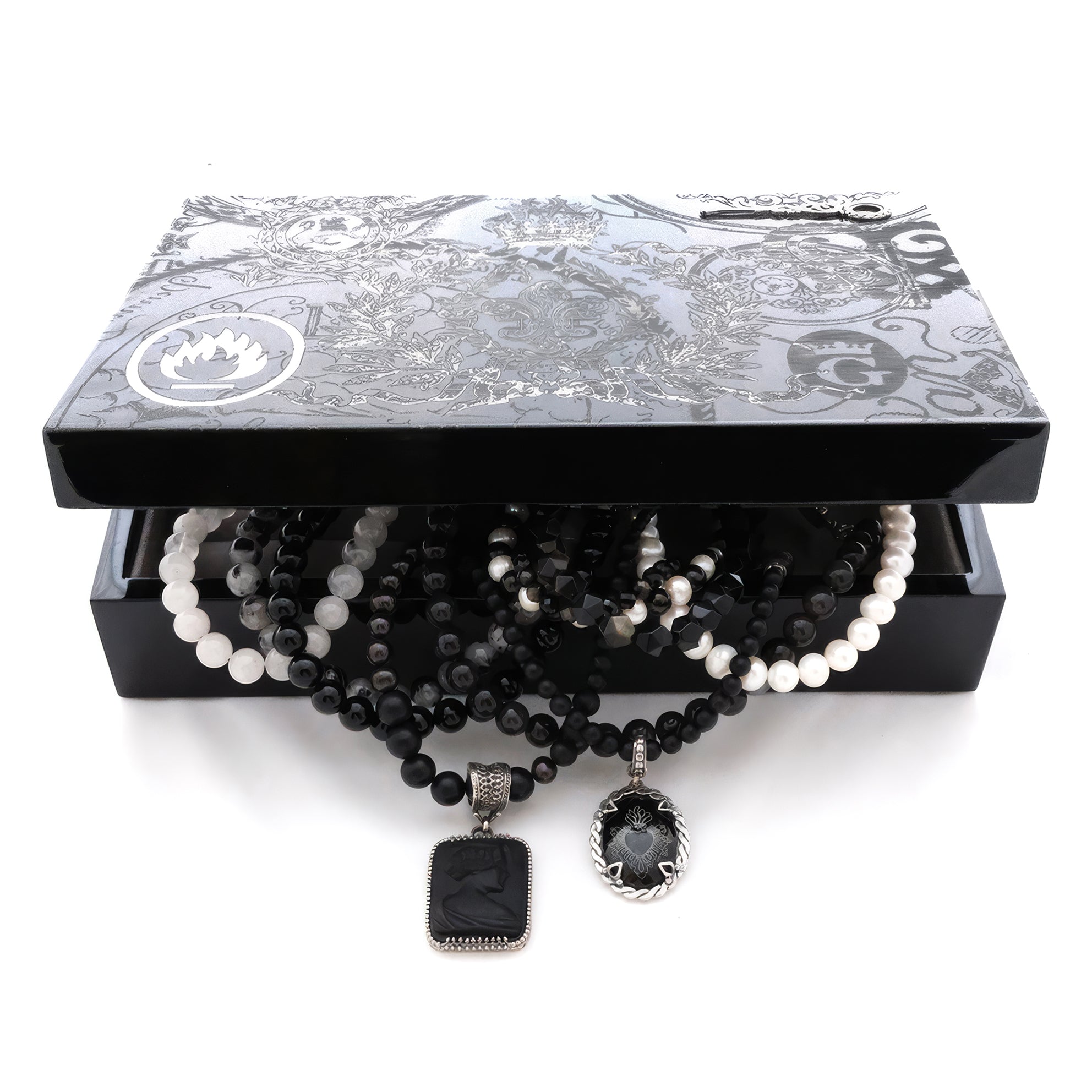 Engraved Black Lacquer Jewelry Box